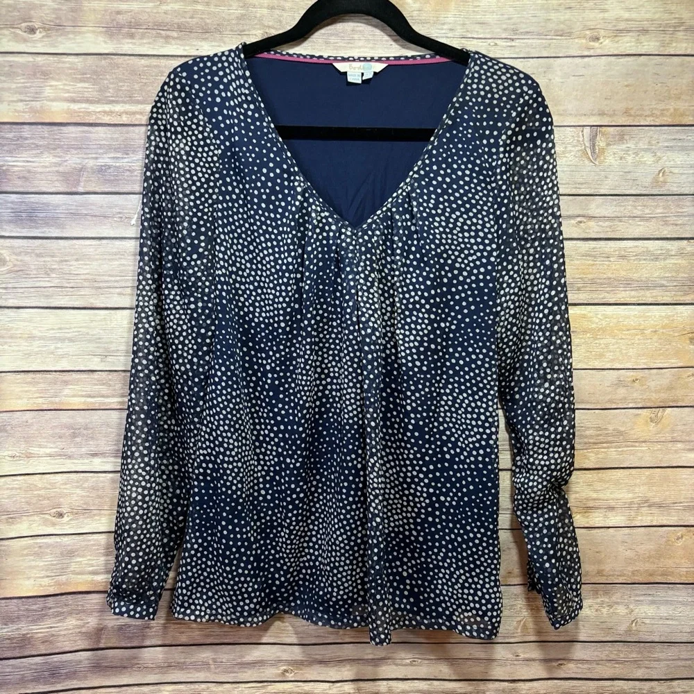 Boden Blue Polka Dot Blouse Size 6